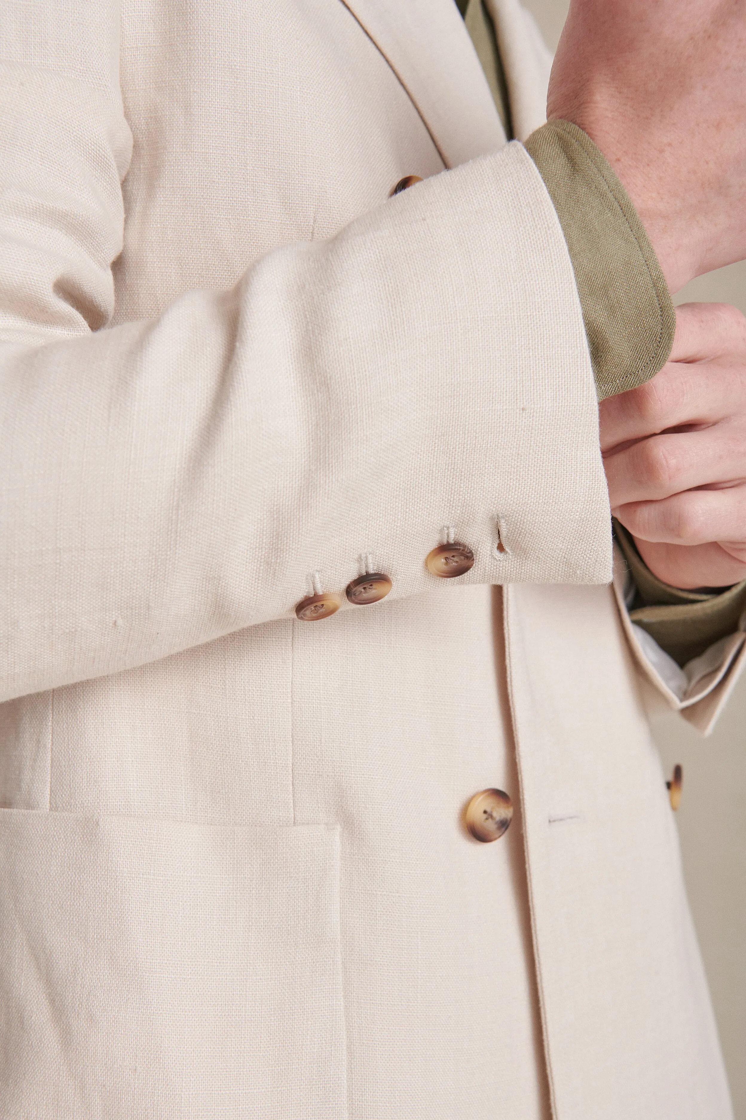 Cream Double Breasted Linen Jacket