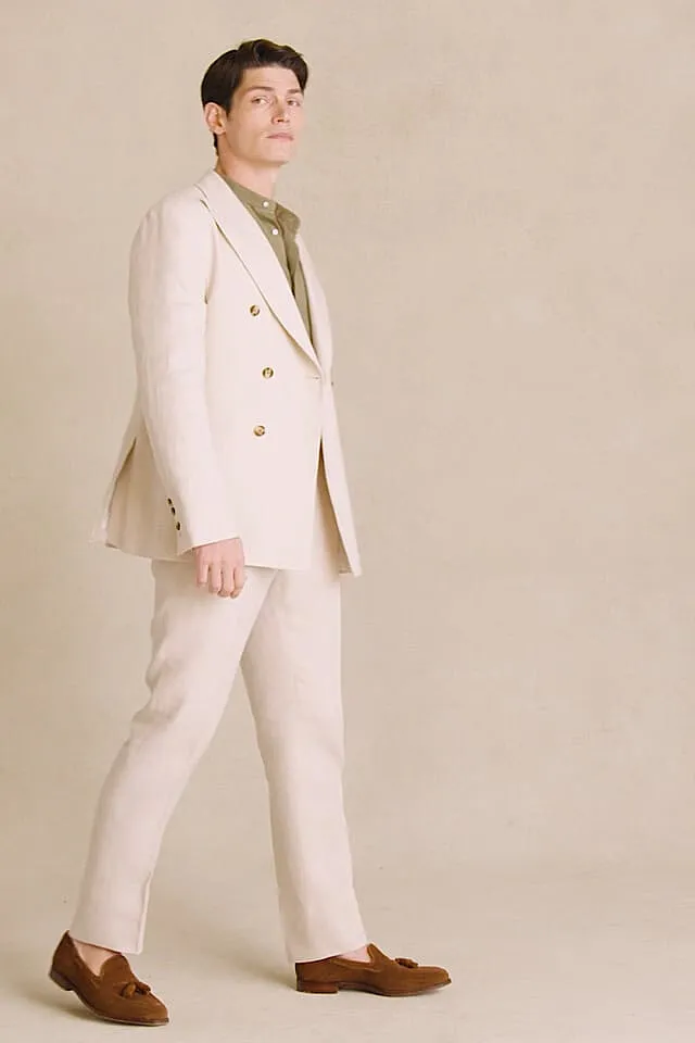 Cream Double Breasted Linen Jacket