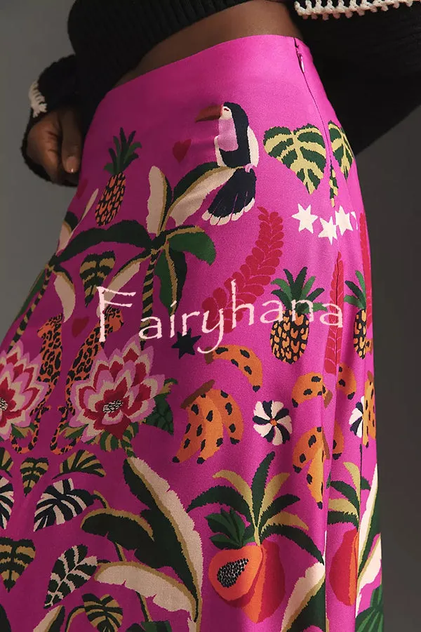 Creative Tropical Rainforest Unique Print High Rise Midi Skirt