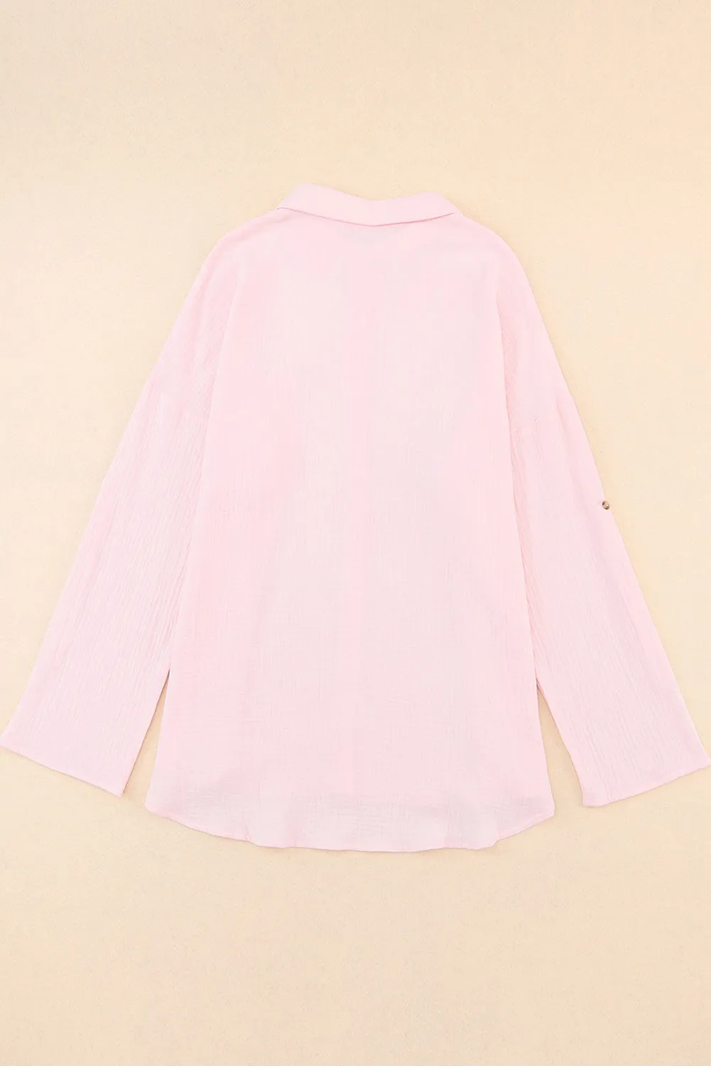 Crinkle Texture Roll-tab Sleeve Shirt