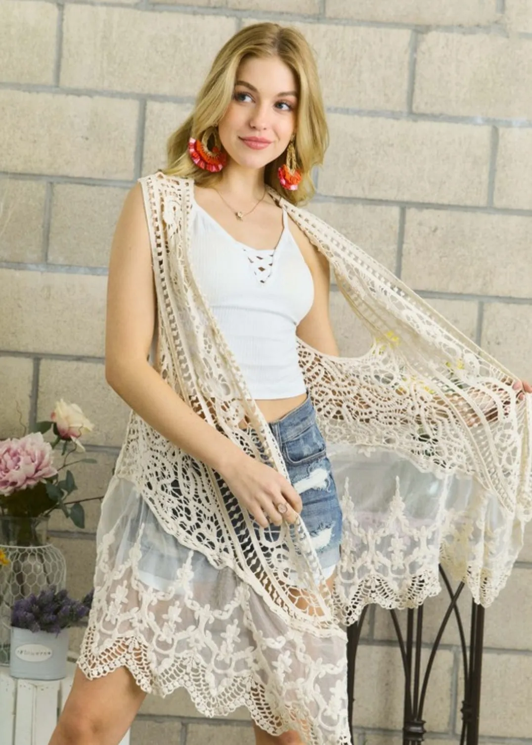 Crochet Lace Kimono Vest *