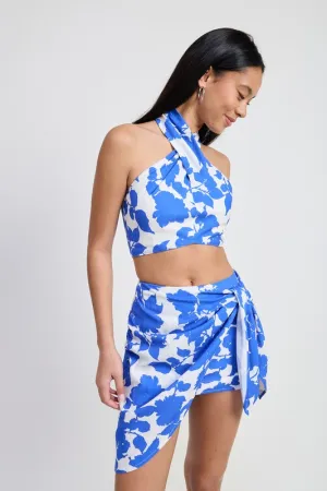 CROPPED FLORAL HALTER NECK TOP