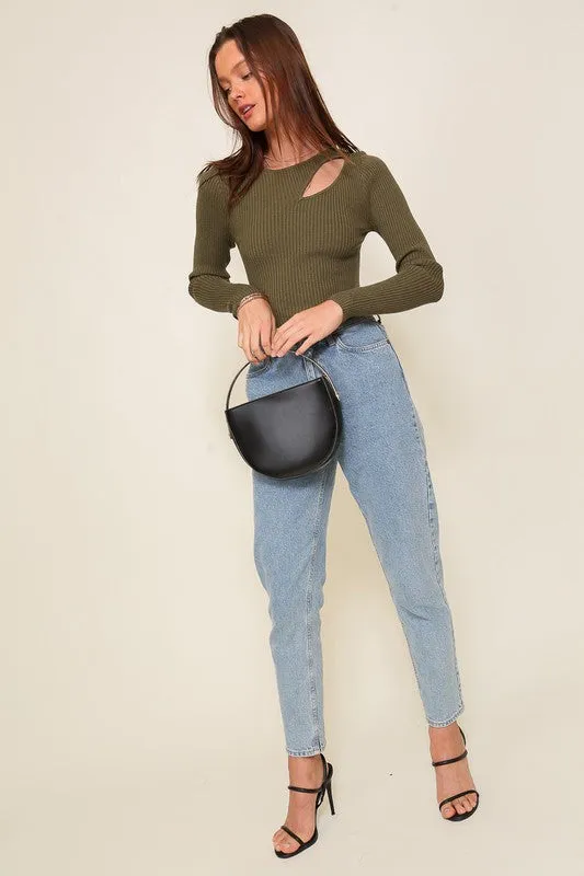 Cut Out Long Sleeve Sweater Top (Various Colors), Timing