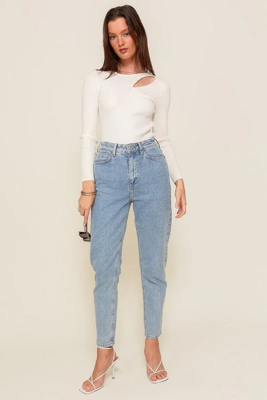 Cut Out Long Sleeve Sweater Top (Various Colors), Timing