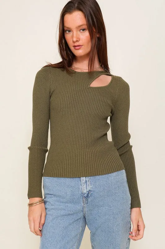 Cut Out Long Sleeve Sweater Top (Various Colors), Timing