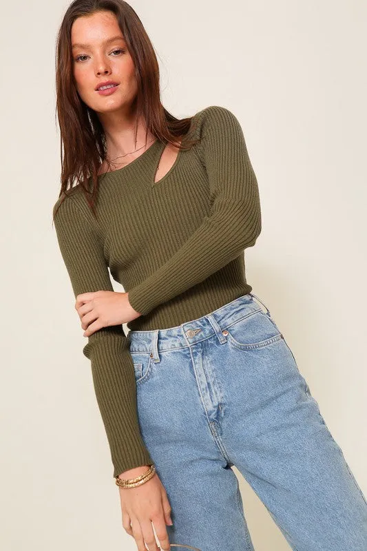 Cut Out Long Sleeve Sweater Top (Various Colors), Timing