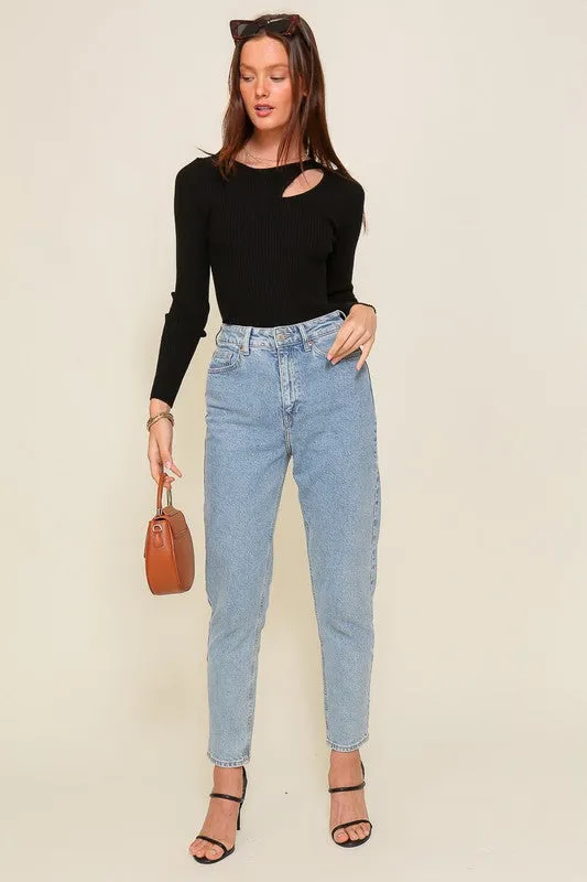 Cut Out Long Sleeve Sweater Top (Various Colors), Timing