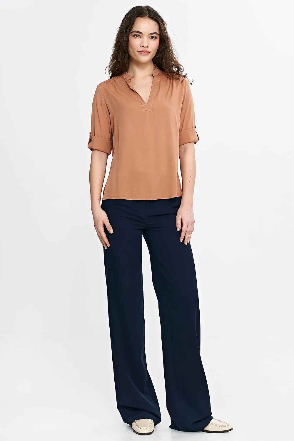 Delicate Pleated V-Neck Blouse