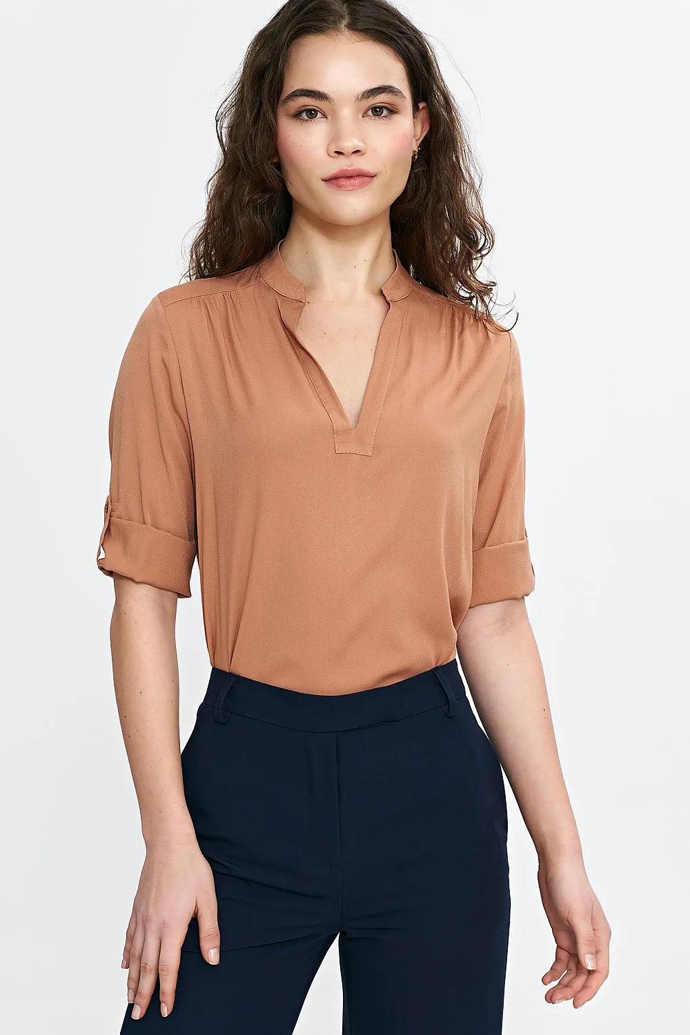 Delicate Pleated V-Neck Blouse