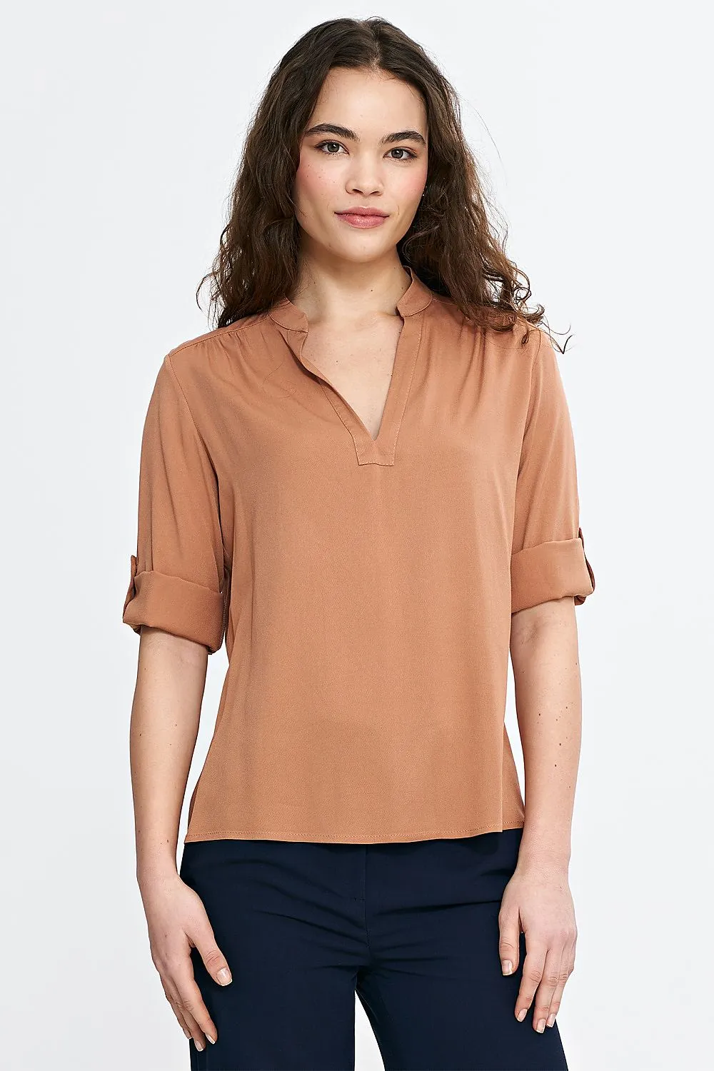 Delicate Pleated V-Neck Blouse