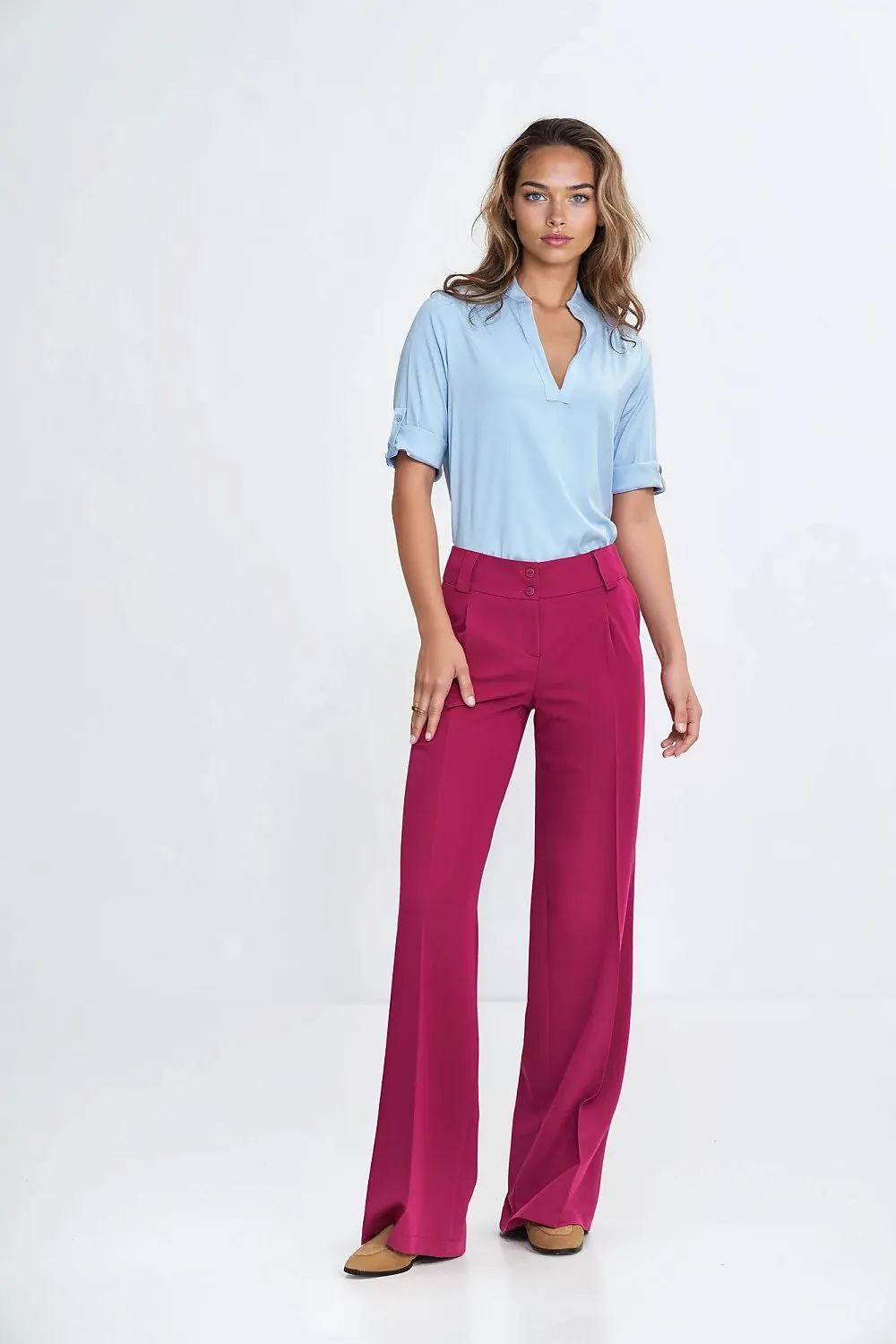 Delicate Pleated V-Neck Blouse