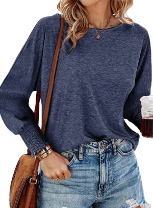 Dokotoo Womens Fashion Women's T-Shirts Womens T Shirts Long Sleeve Crop Tops for Women Trendy Tshirts Shirts for Women Long Sleeve Womens Tops Summer Fall 2024 Tops Women Navy Blue