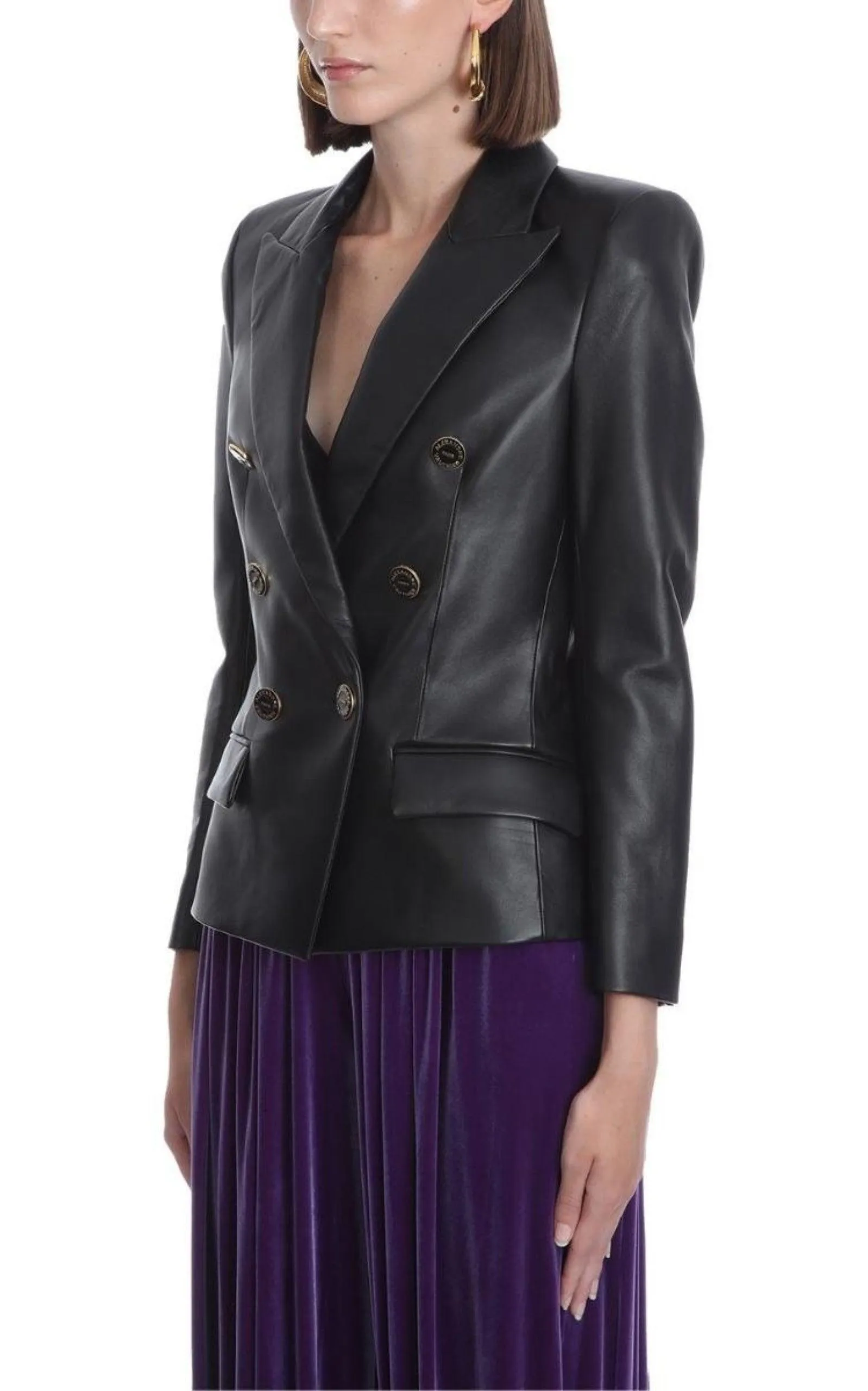 Double-breasted Leather Blazer