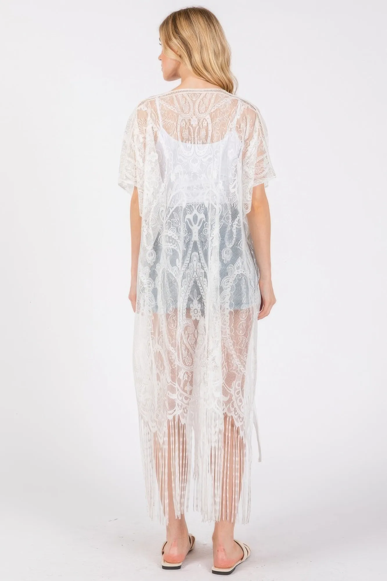 Elegant Lace Fringe Cover Up Kimono