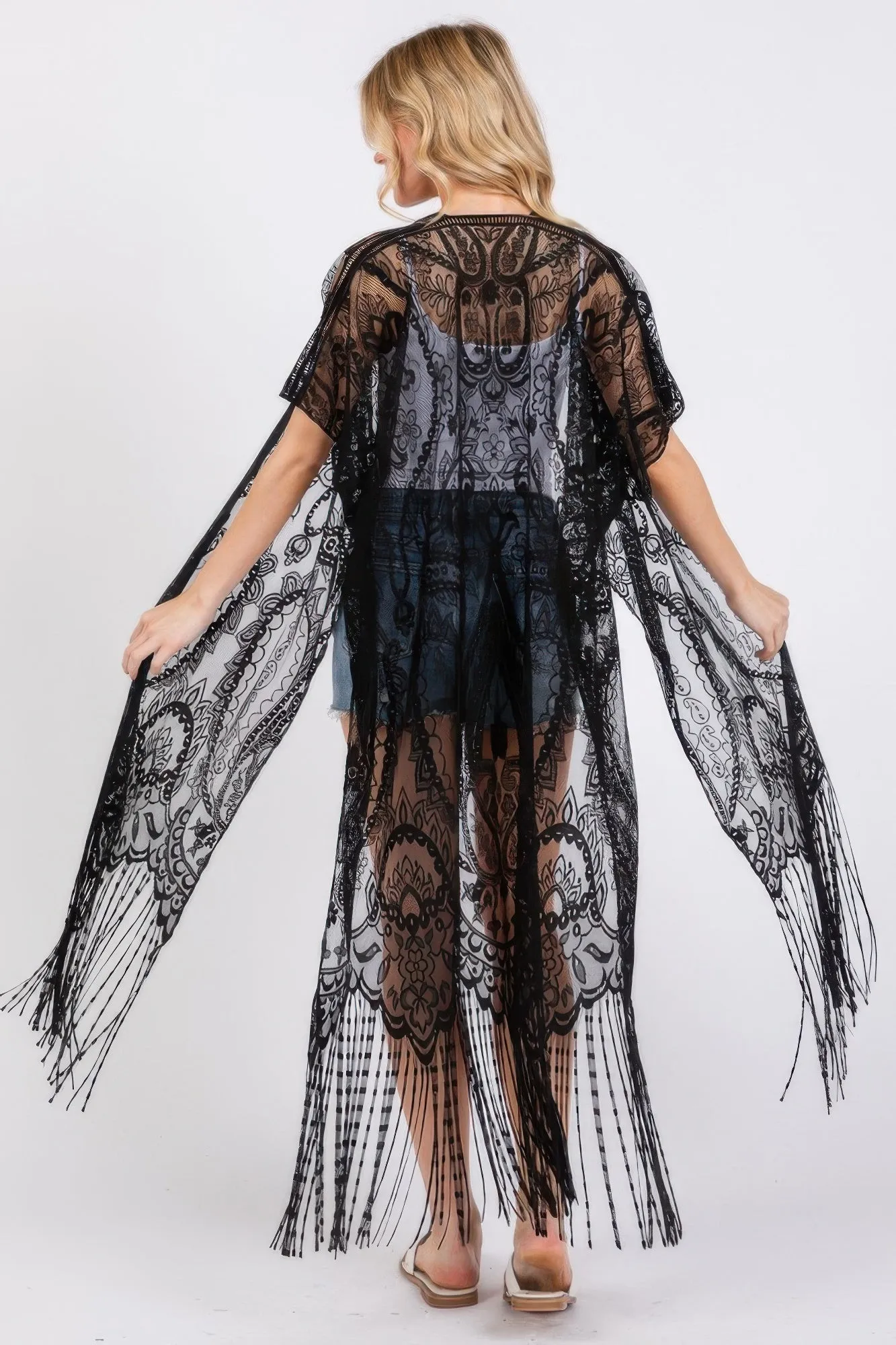 Elegant Lace Fringe Cover Up Kimono