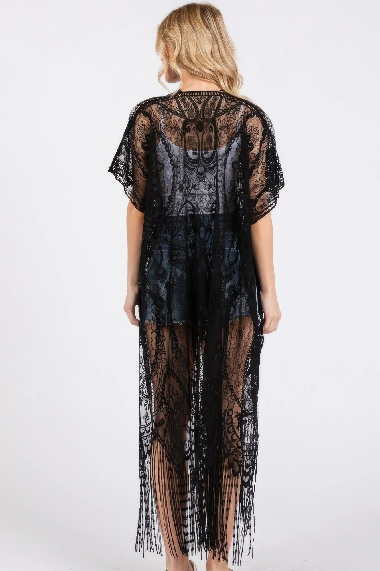 Elegant Lace Fringe Cover Up Kimono