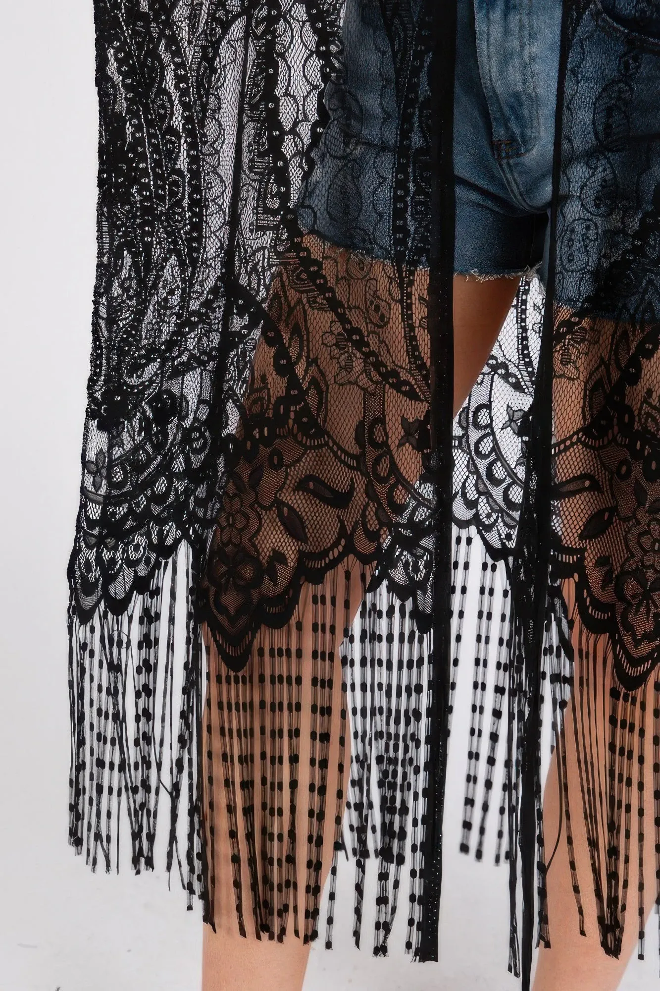 Elegant Lace Fringe Cover Up Kimono