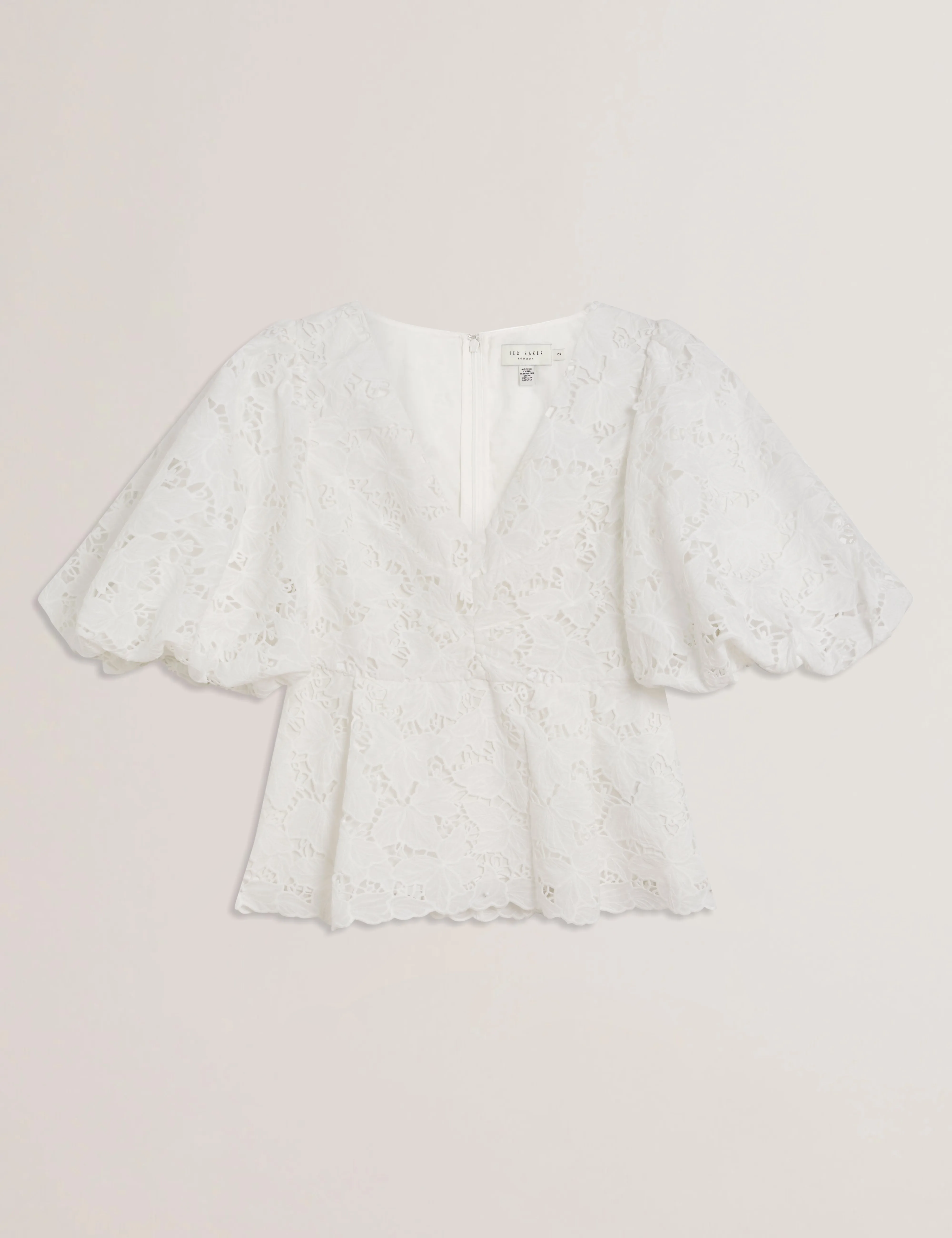 Ellari Balloon Sleeve V Neck Top White
