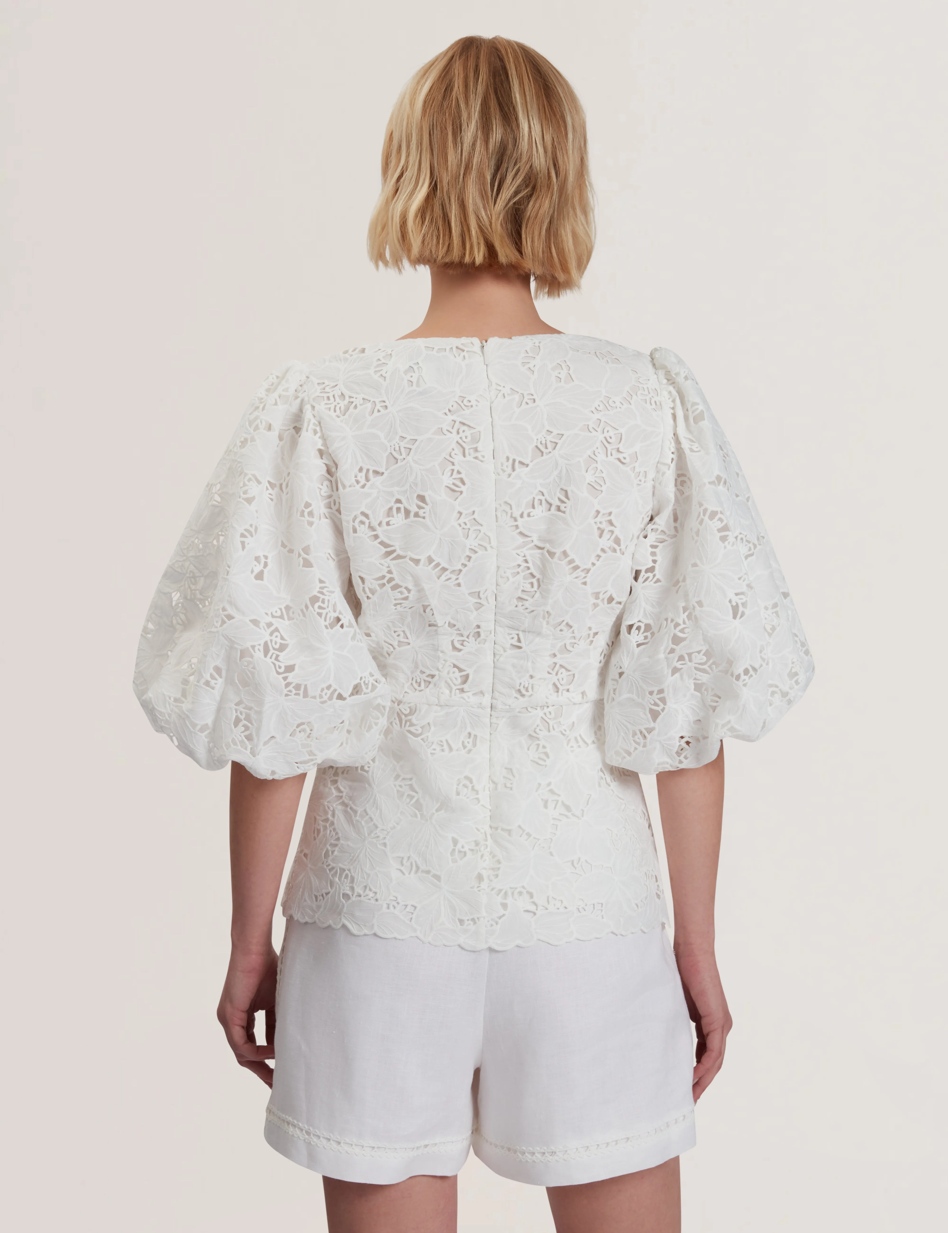 Ellari Balloon Sleeve V Neck Top White