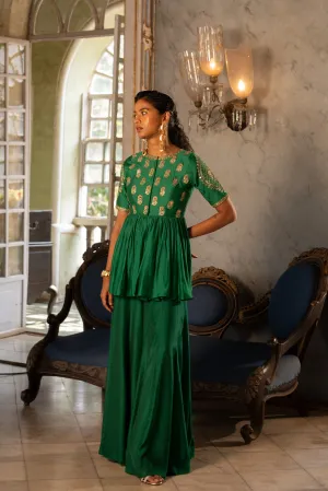 Emerald Green Motif Peplum Set