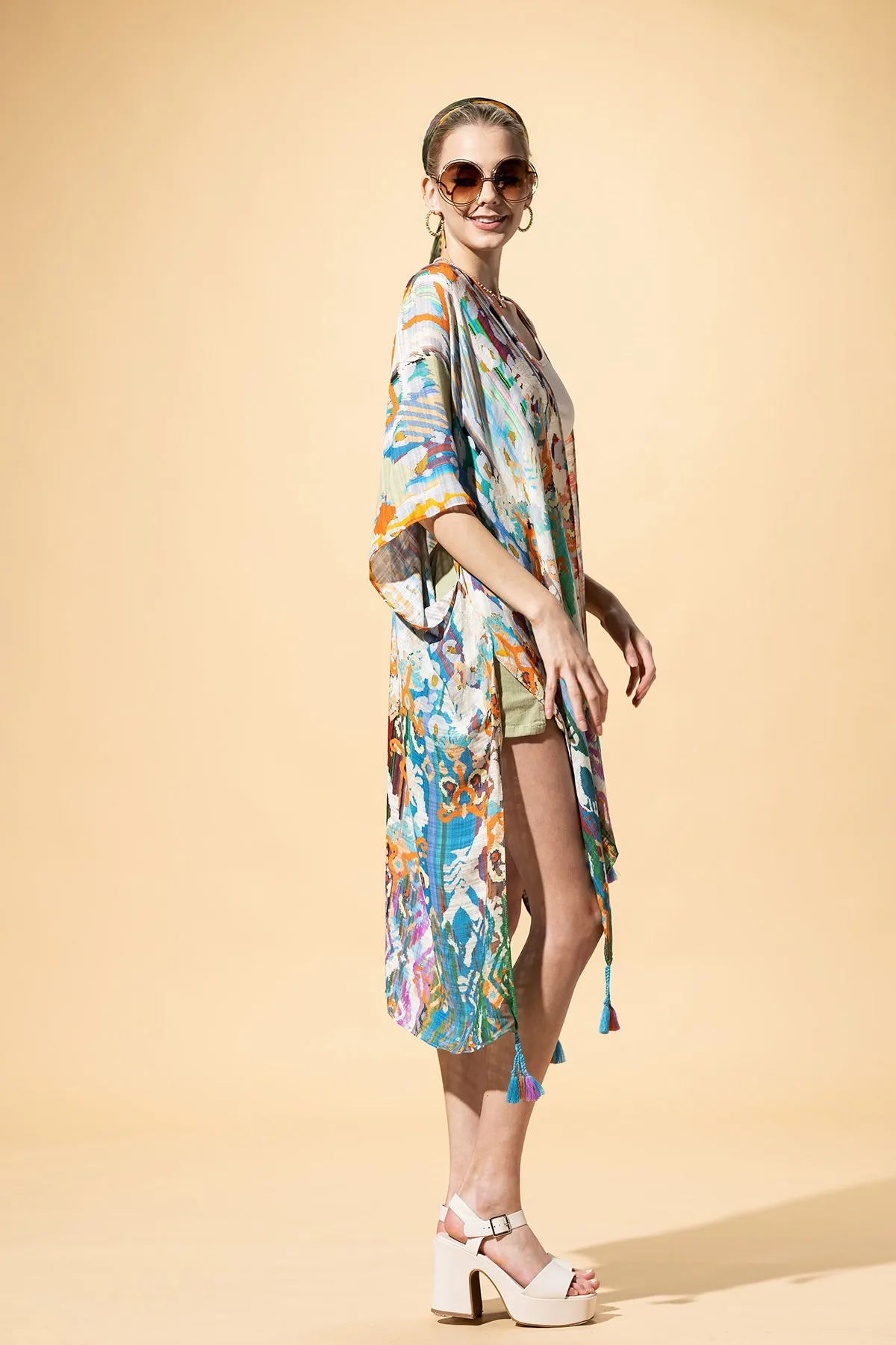 Ethnique Jacquard Tassel Kimono
