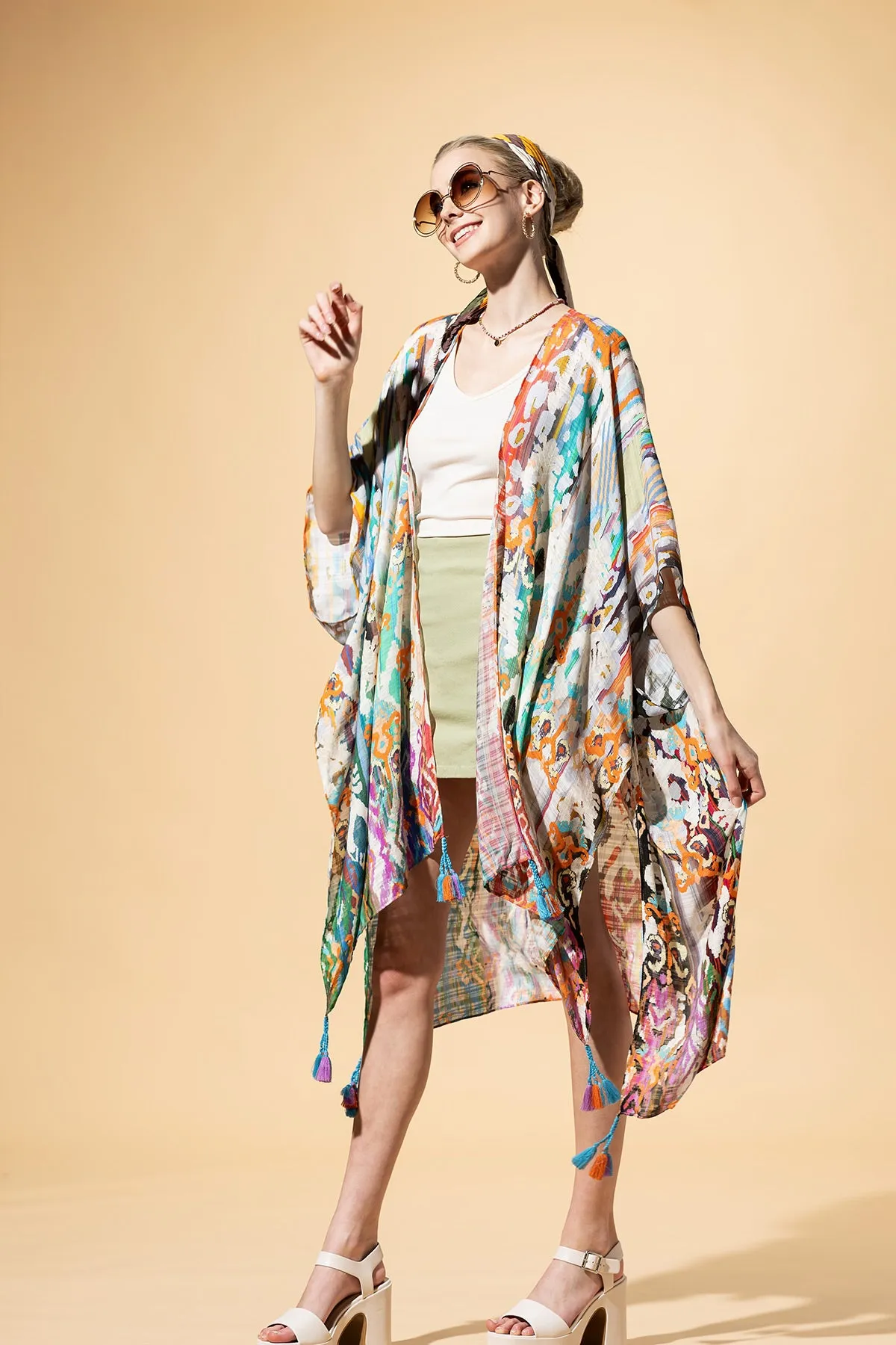 Ethnique Jacquard Tassel Kimono