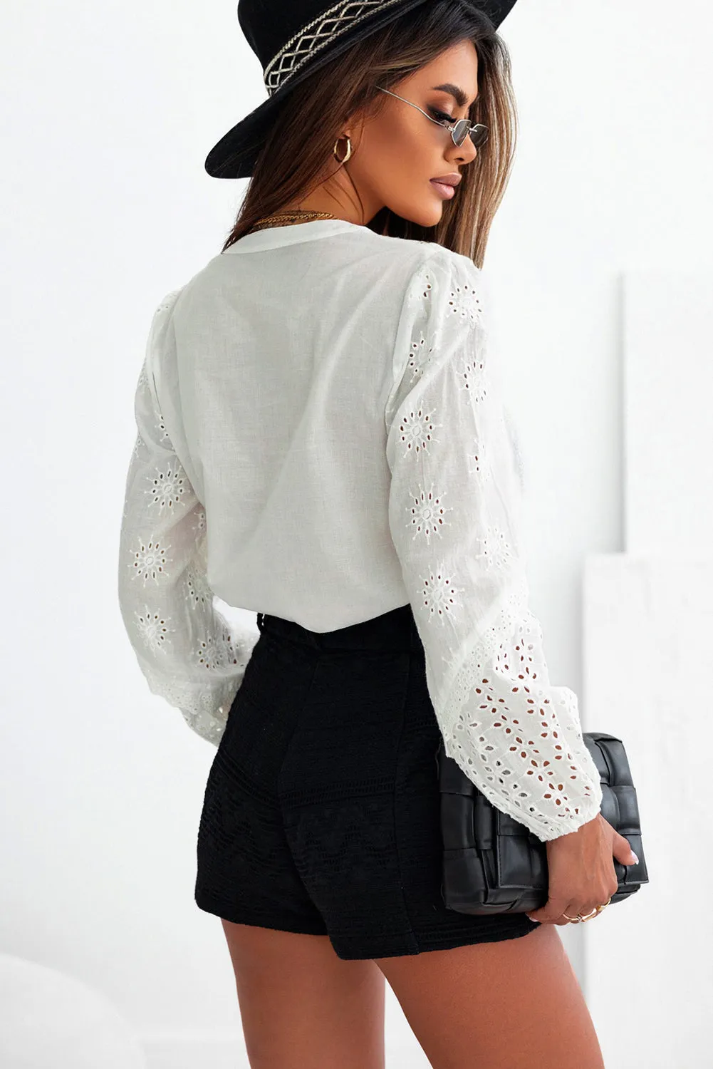 Eyelet Lace Puff Sleeve Blouse