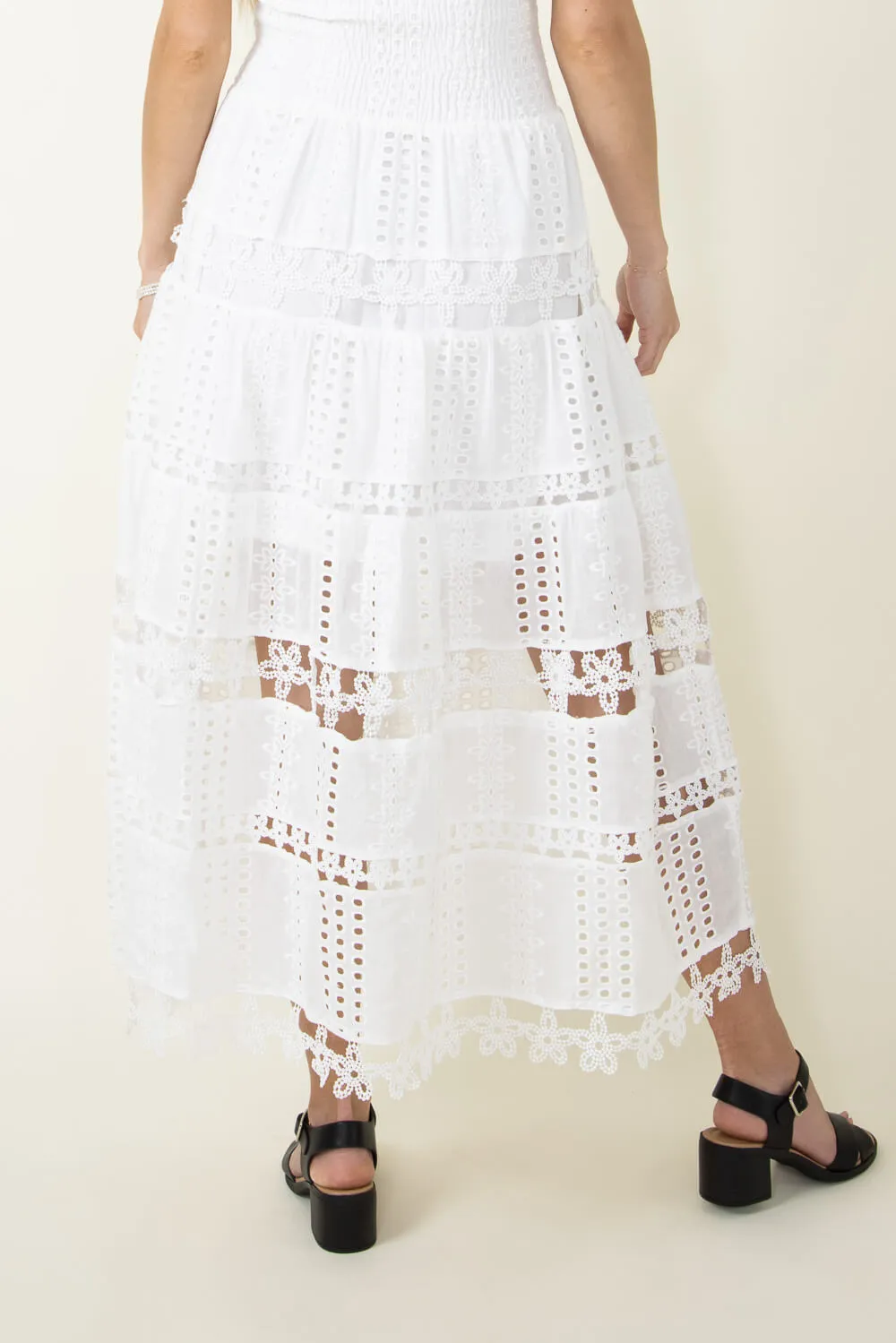 Eyelet Lace Strapless Midi Dress for Women in White | D-2192-H-WHT