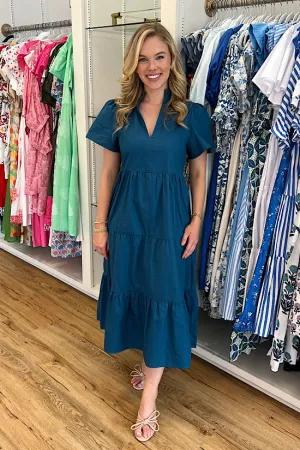 FINAL SALE: The Tiered Midi Dress in Teal
