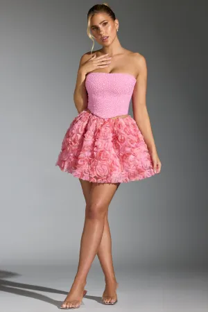 Floral-Appliqué Mini Skirt in Pink