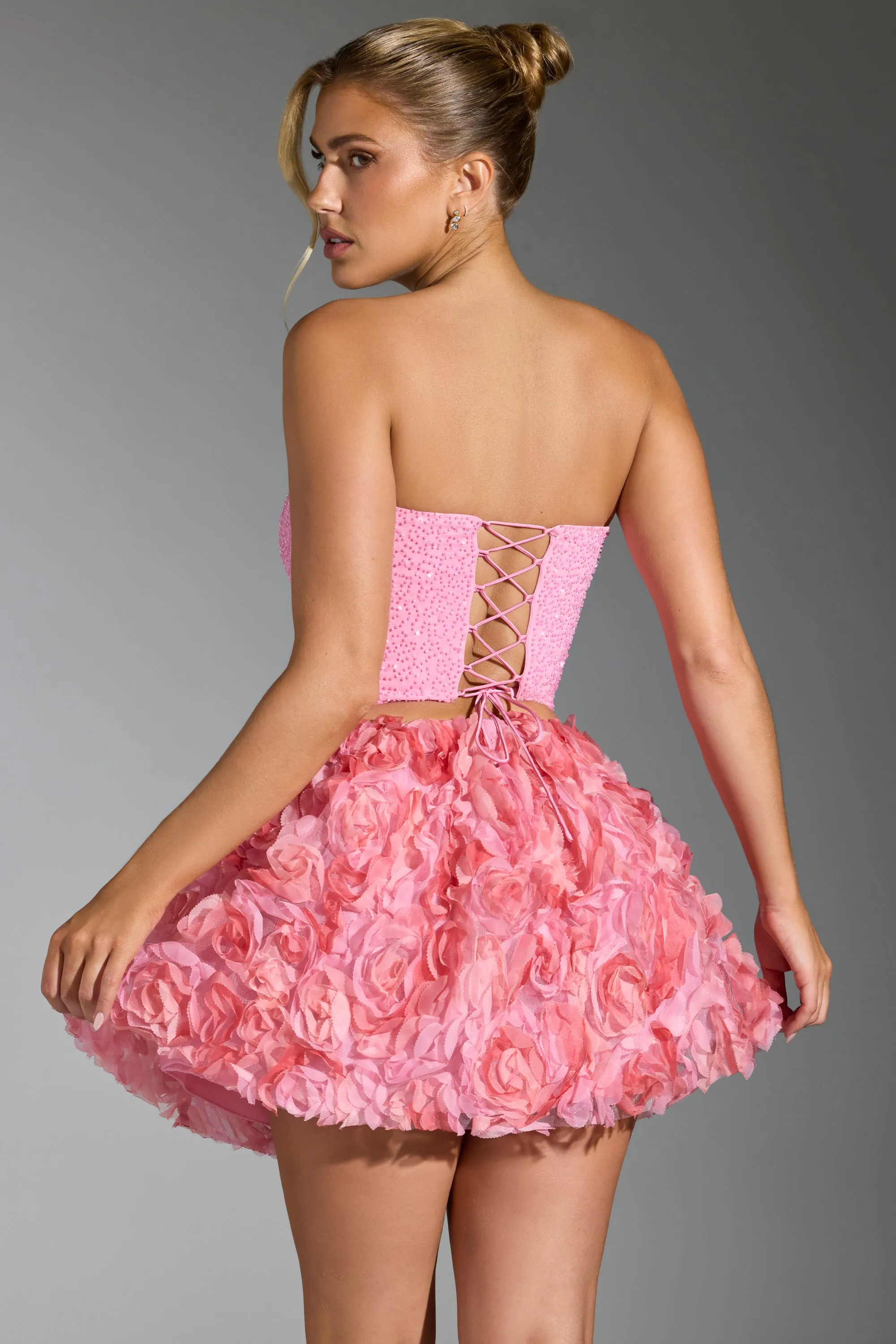 Floral-Appliqué Mini Skirt in Pink