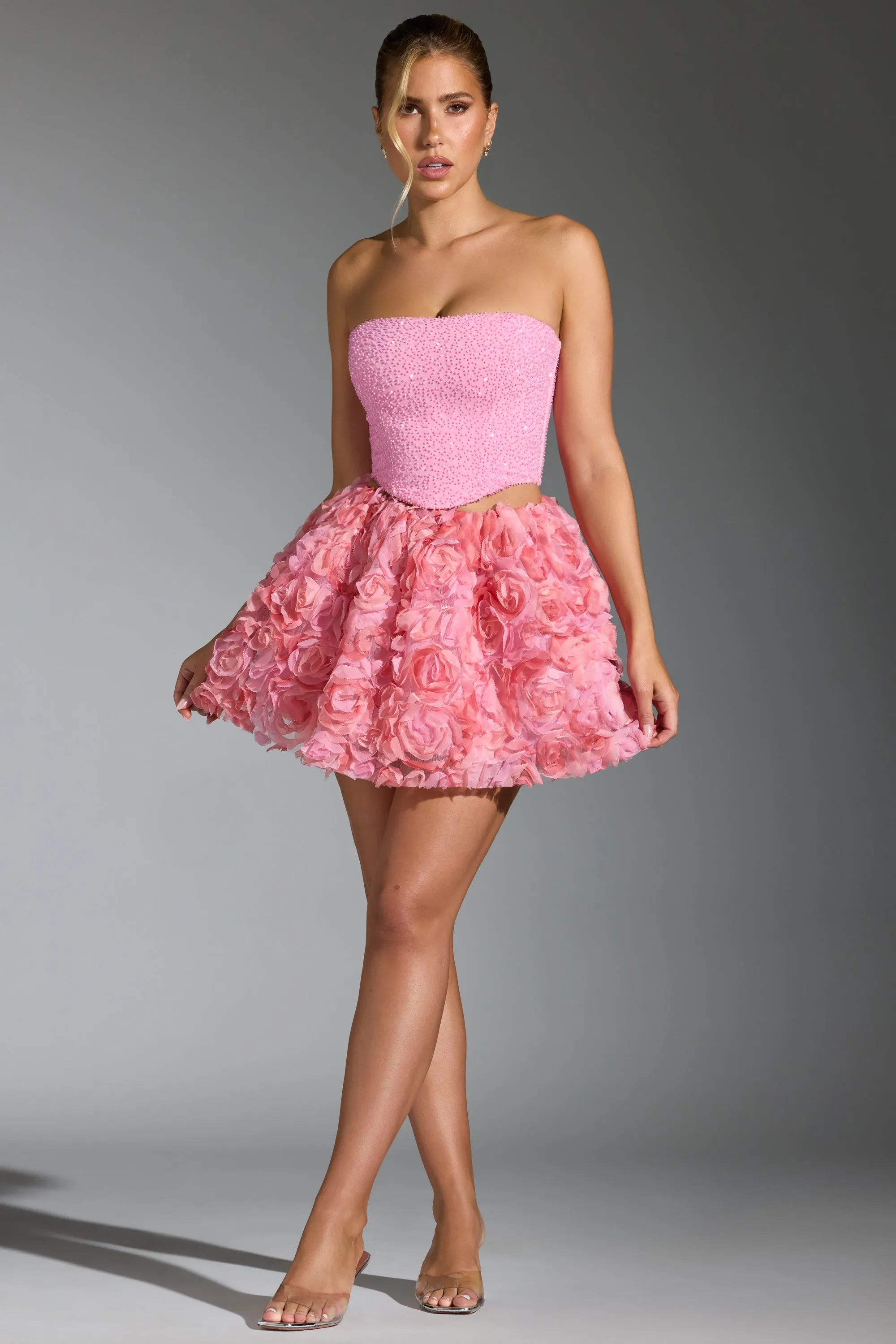 Floral-Appliqué Mini Skirt in Pink