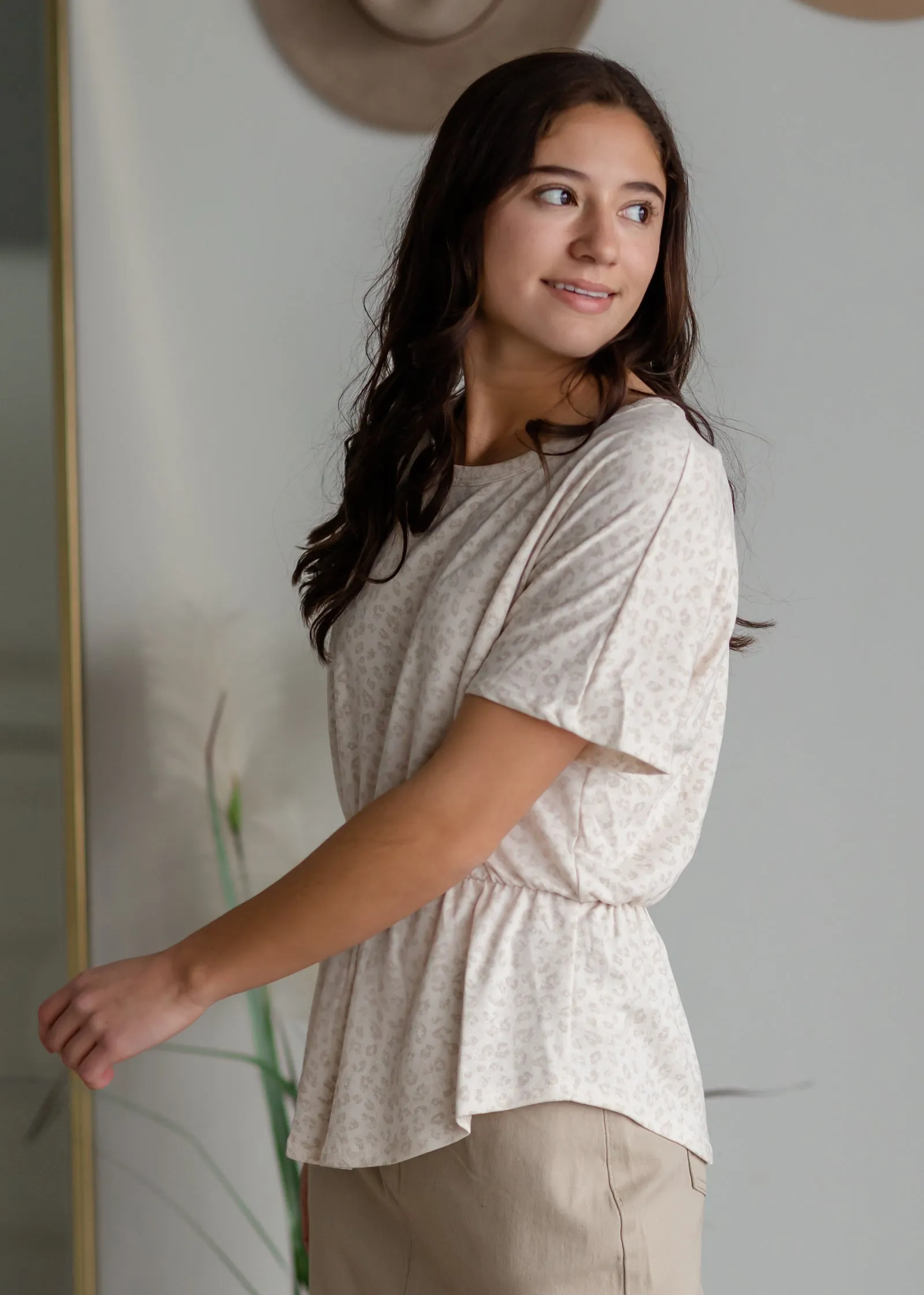 French Terry Peplum Leopard Top - FINAL SALE