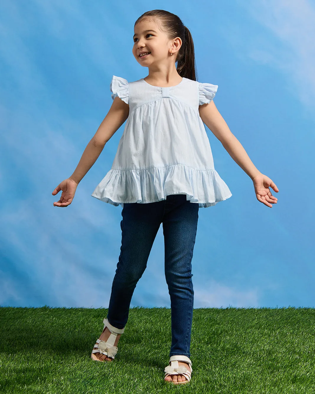 Girls Blue Button Back Blouse