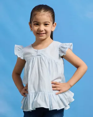 Girls Blue Button Back Blouse