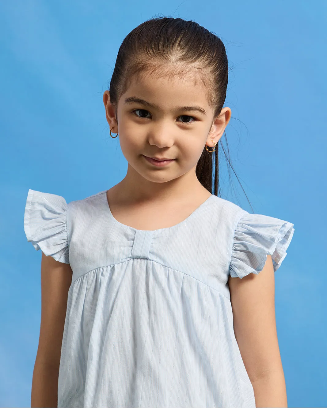 Girls Blue Button Back Blouse