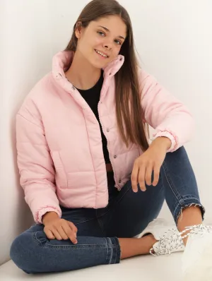 Girls Diagonal Puffer Jacket - Pink