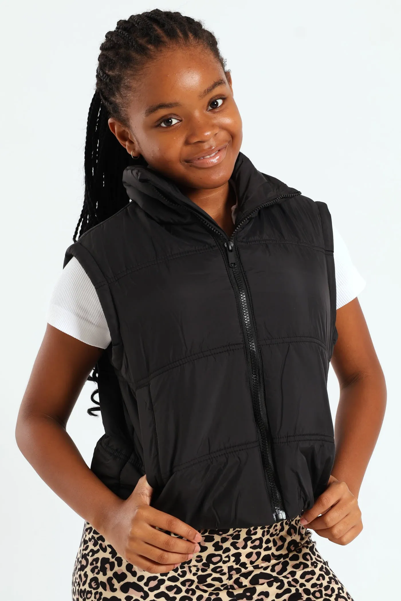 Girls Gillet Puffer Jacket - Black