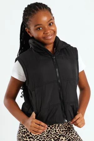 Girls Gillet Puffer Jacket - Black