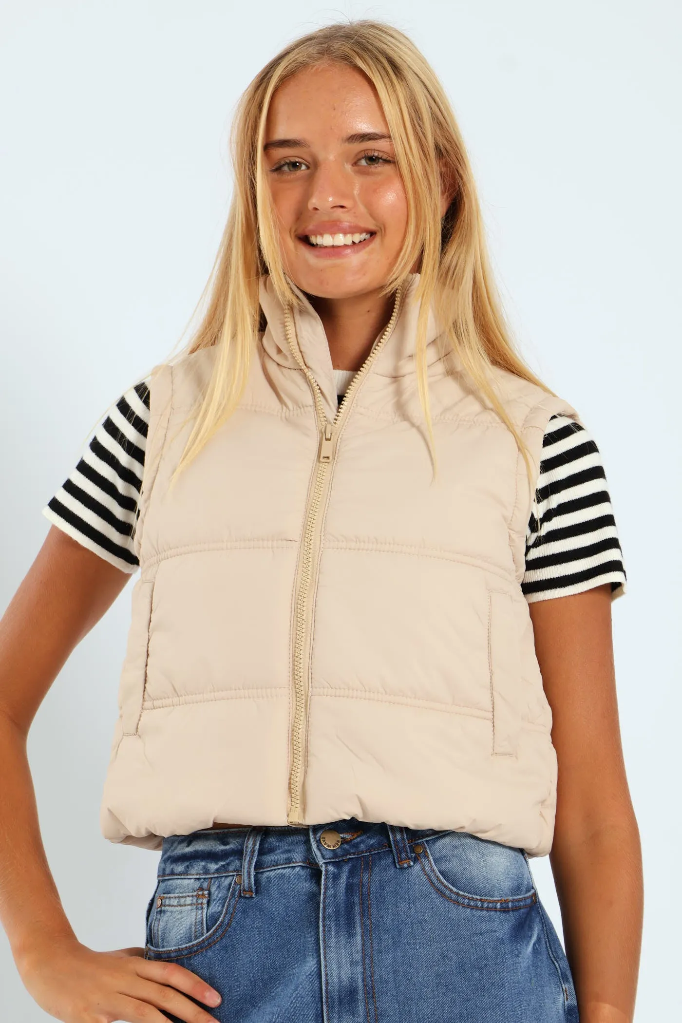 Girls Gillet Puffer Jacket - Stone
