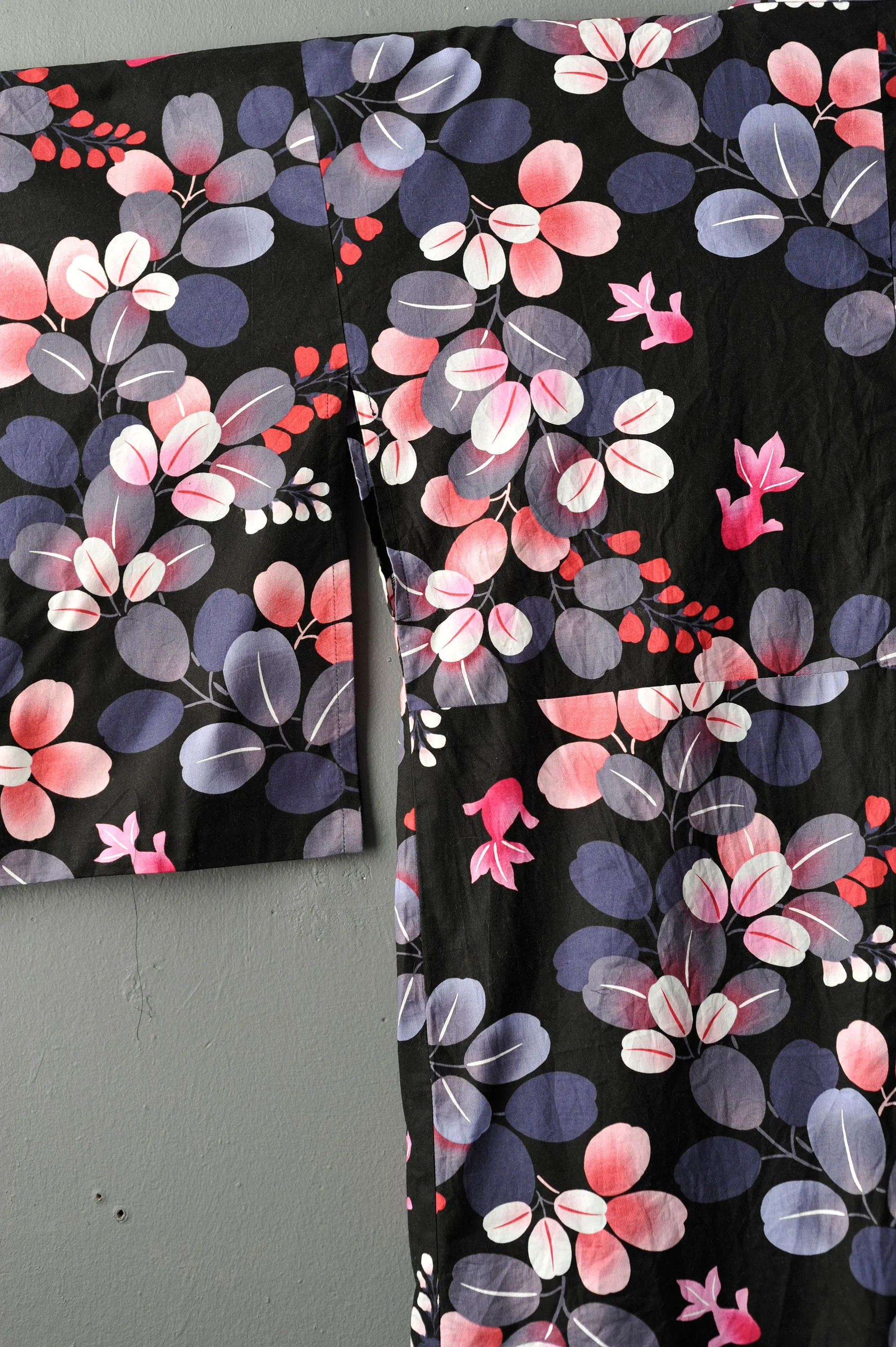 Goldfish and Hagi Yukata Kimono, Japanese Cotton Summer Clothing, M to XL