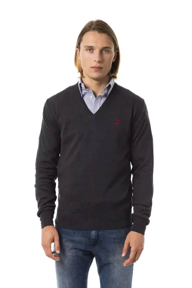Gray Merino Wool Men Sweater