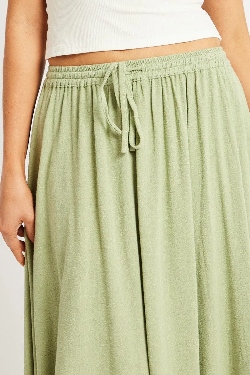 Green Midaxi Skirt High Rise Volume Linen Blend