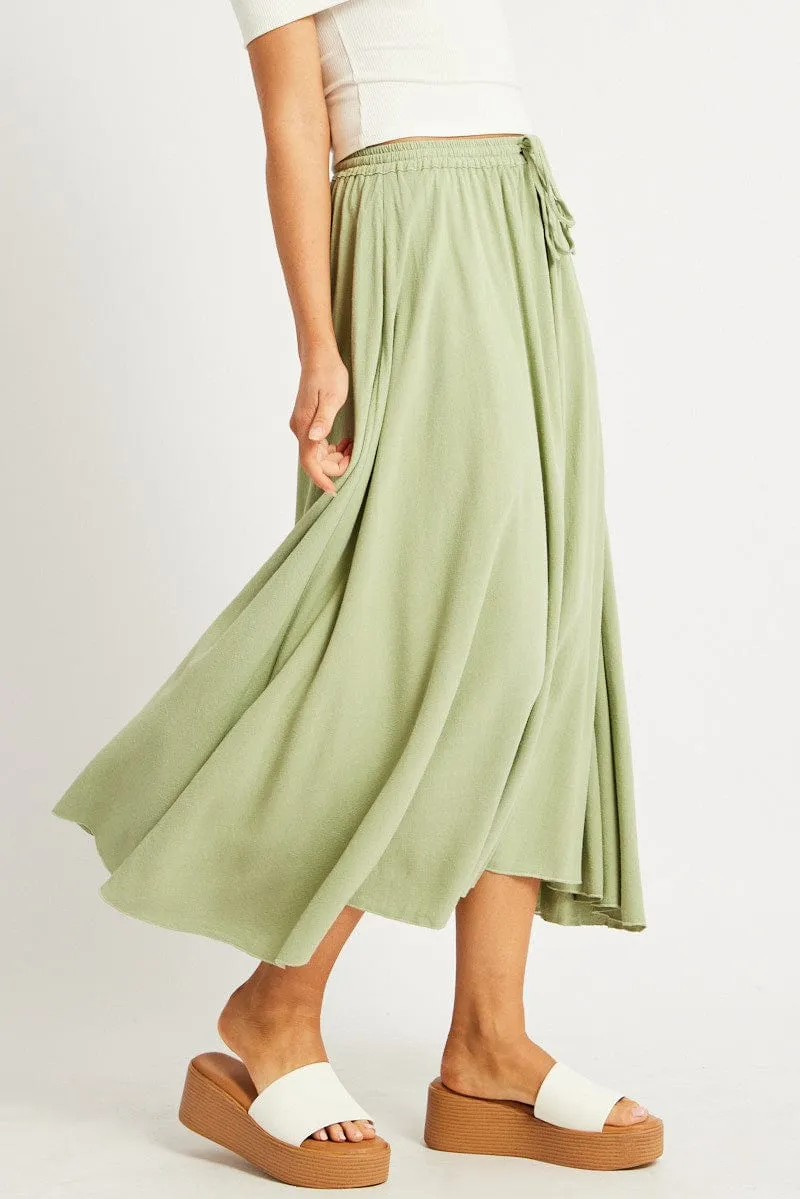 Green Midaxi Skirt High Rise Volume Linen Blend