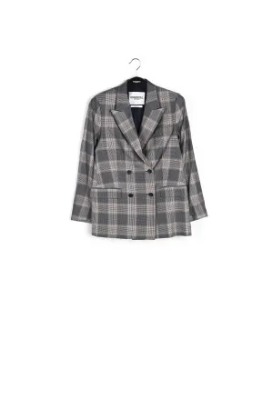 Grey plaid double-breasted blazer