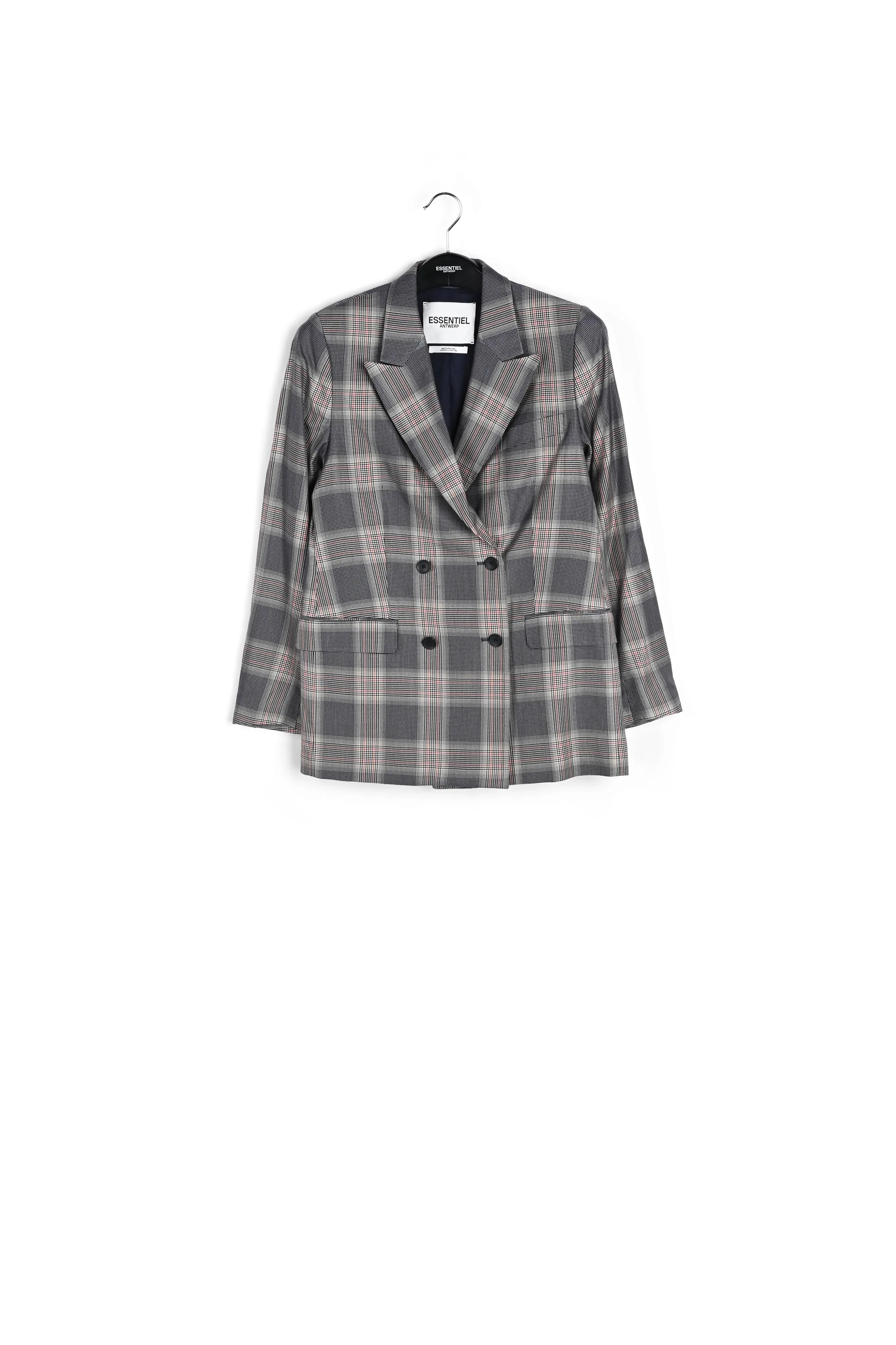 Grey plaid double-breasted blazer