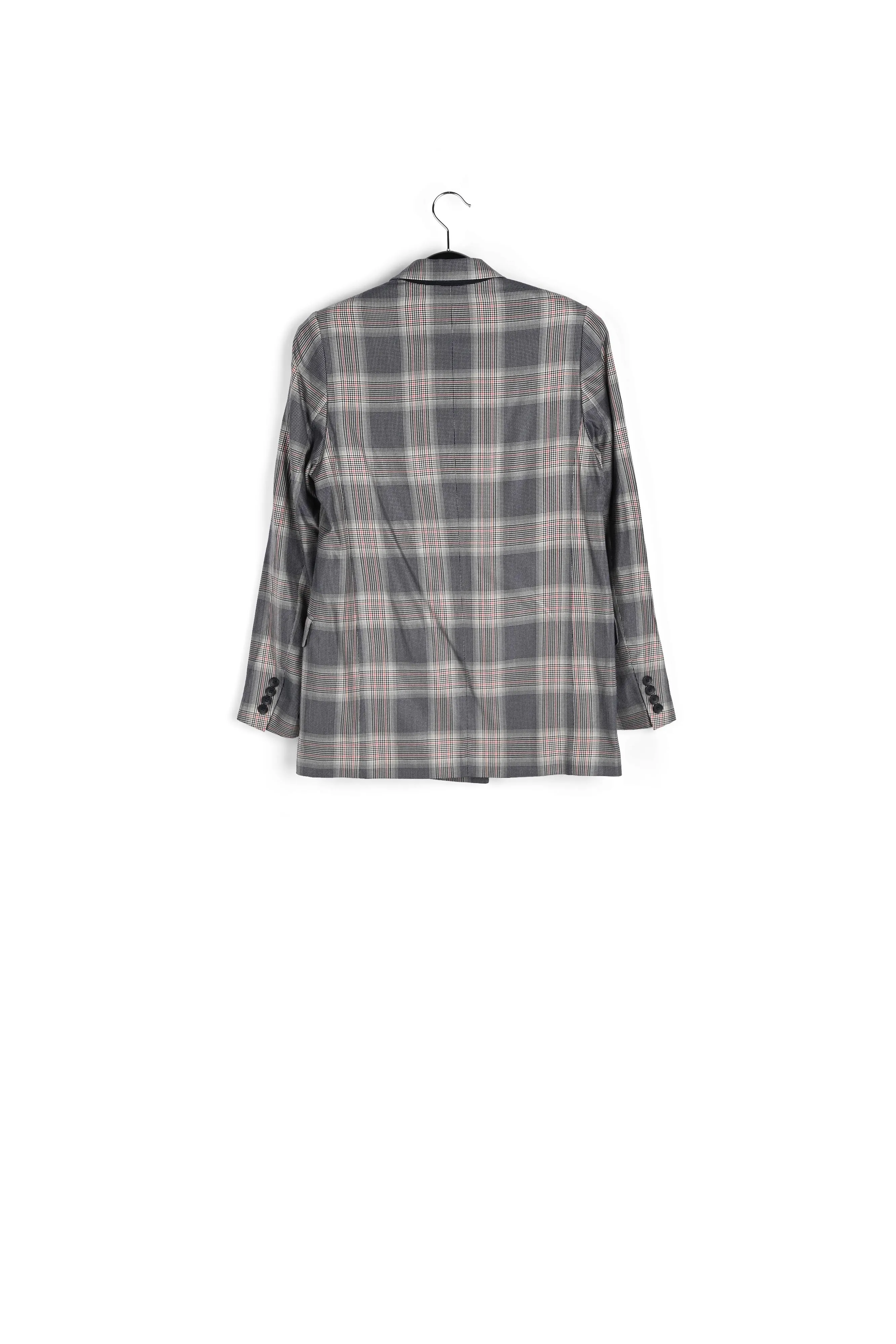 Grey plaid double-breasted blazer