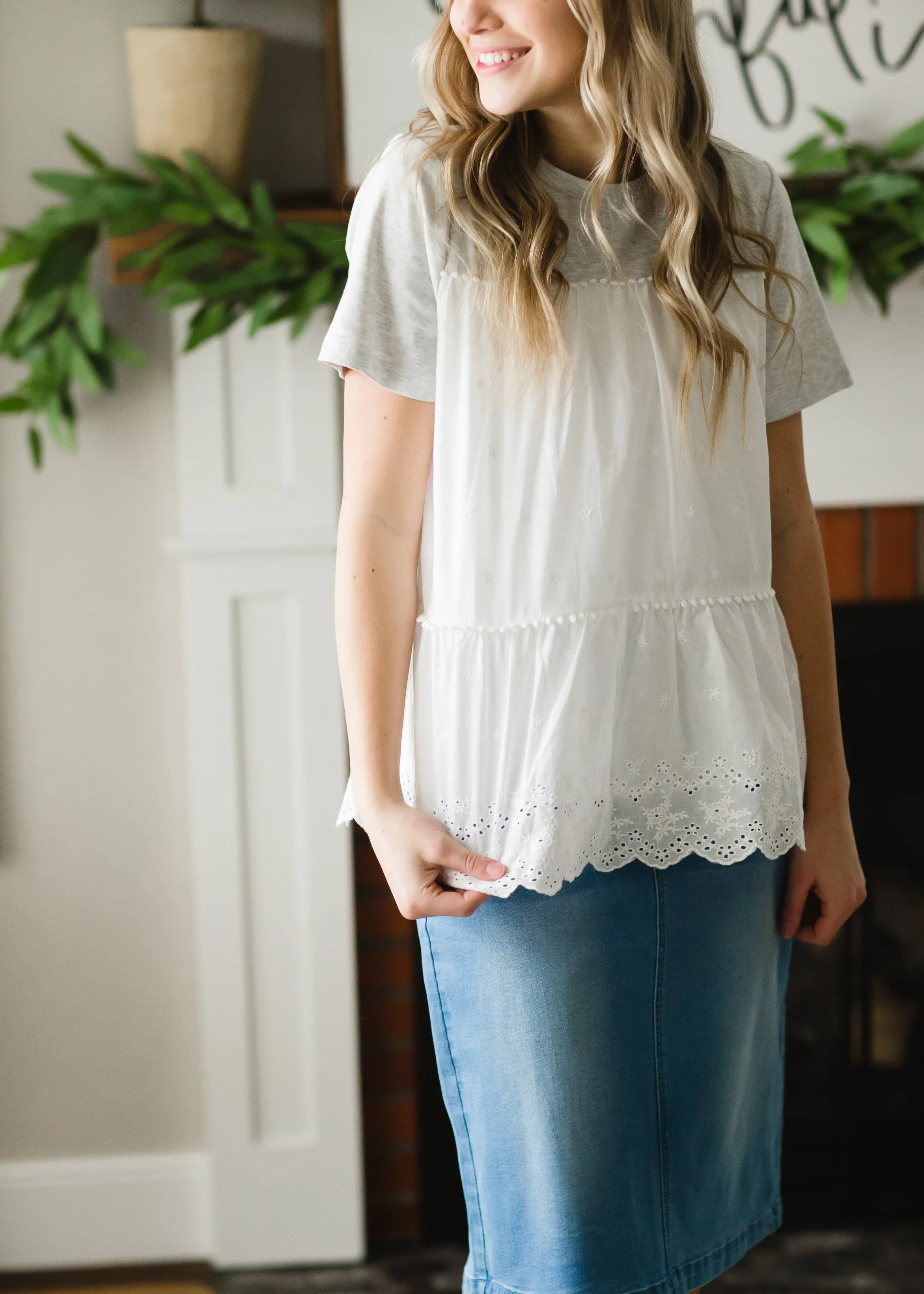 Heather Gray Eyelet Top - FINAL SALE
