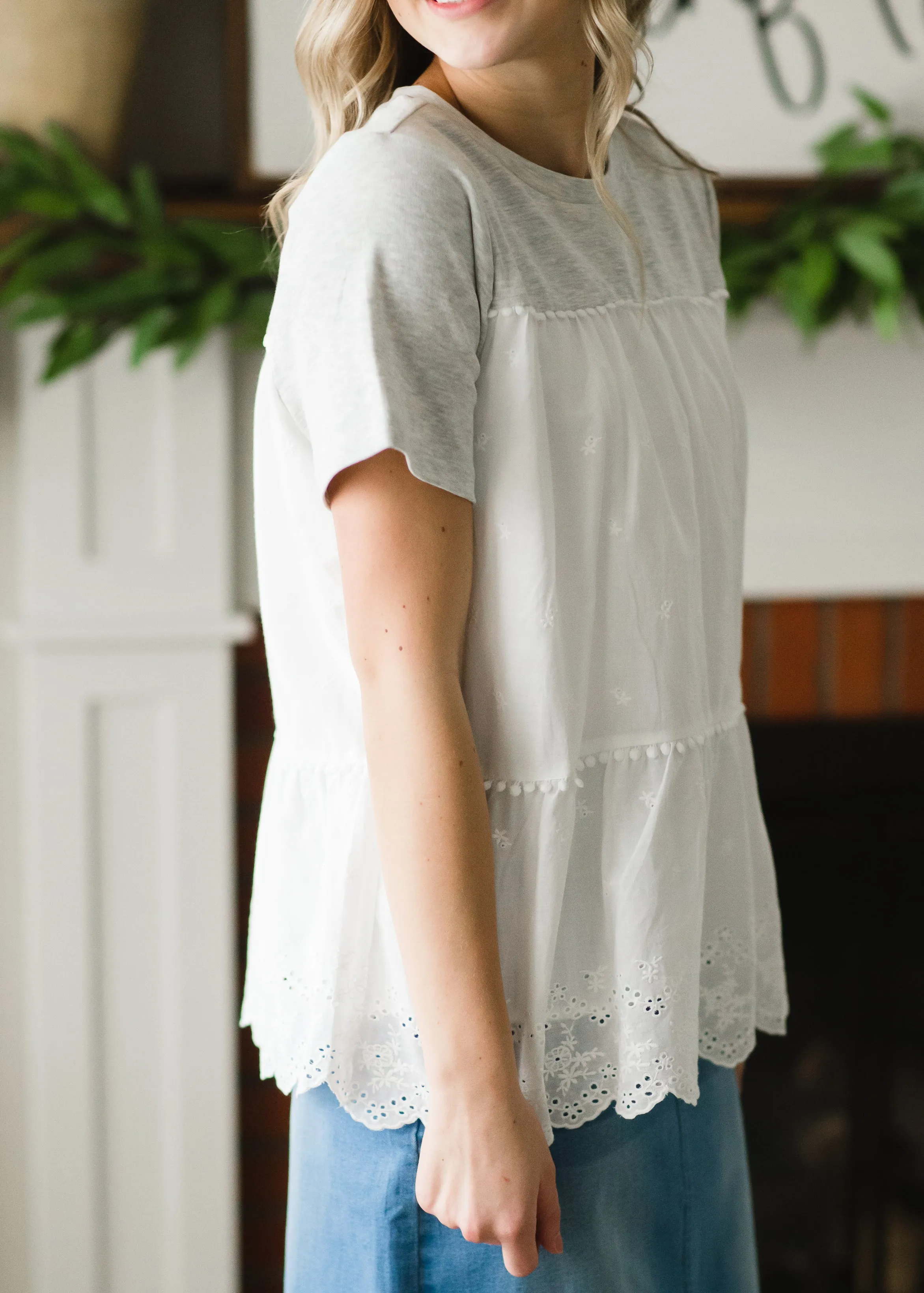 Heather Gray Eyelet Top - FINAL SALE