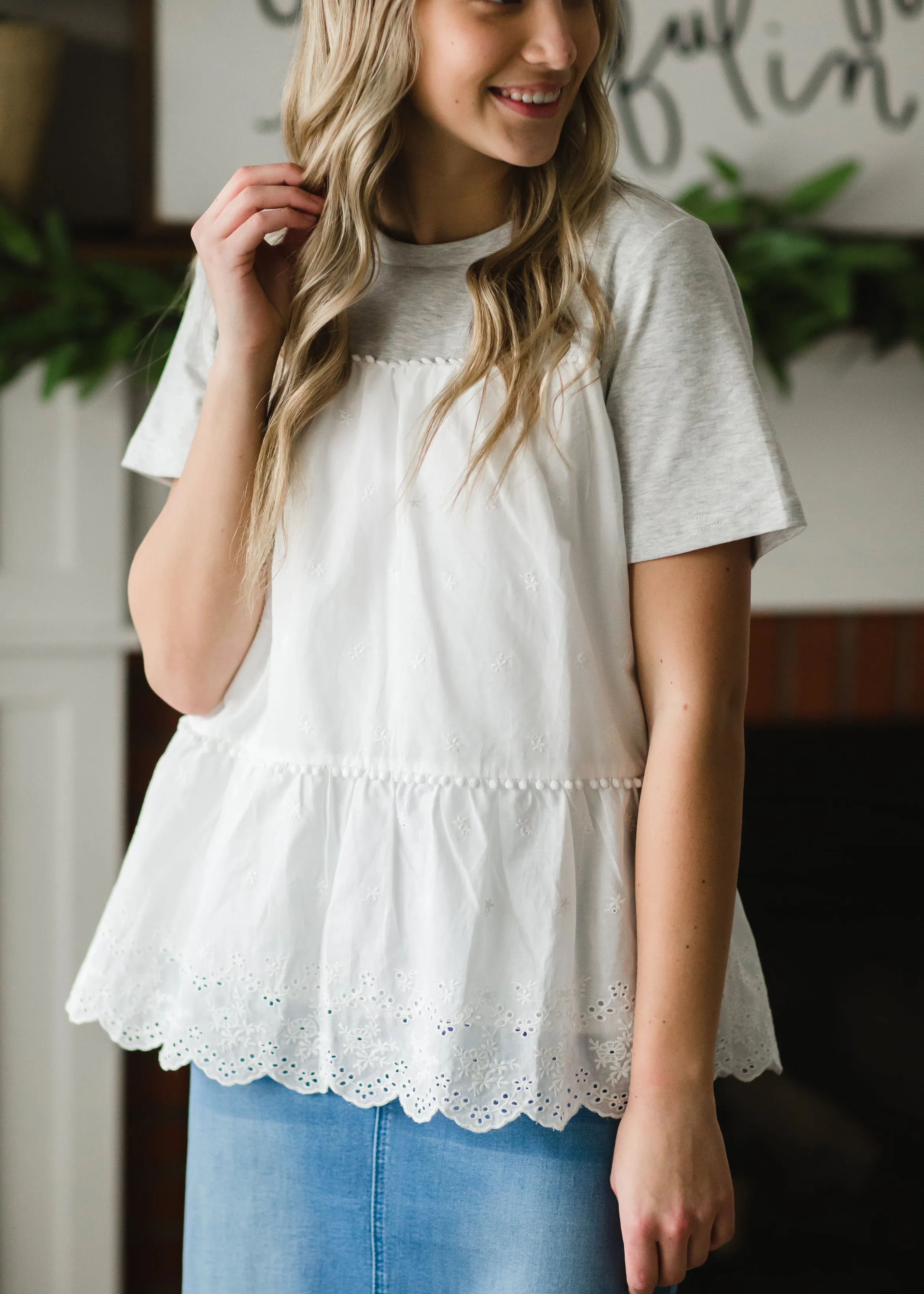 Heather Gray Eyelet Top - FINAL SALE